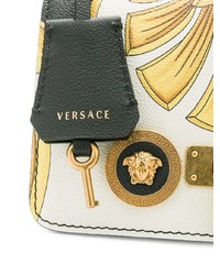 Borsa a tracolla in pelle stampata bianca di Versace