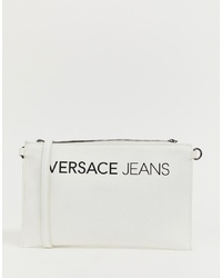 Borsa a tracolla in pelle stampata bianca di Versace Jeans