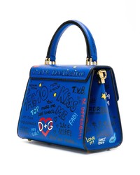 Borsa a tracolla in pelle stampata blu di Dolce & Gabbana