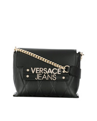 Borsa a tracolla in pelle trapuntata nera di Versace Jeans