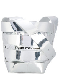 Borsa in pelle a righe orizzontali argento di Paco Rabanne