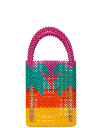 Borsa shopping con perline stampata multicolore di Delduca