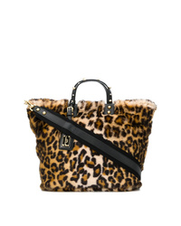 Borsa shopping di pelliccia leopardata marrone