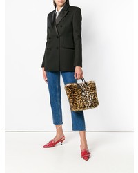 Borsa shopping di pelliccia leopardata marrone di Dolce & Gabbana