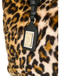 Borsa shopping di pelliccia leopardata marrone di Dolce & Gabbana