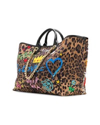 Borsa shopping di tela leopardata marrone chiaro di Dolce & Gabbana