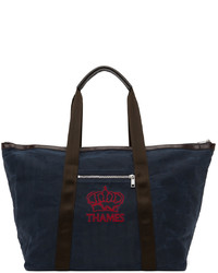 Borsa shopping di tela ricamata blu scuro di Thames MMXX