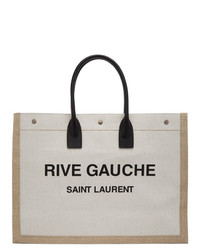 Borsa shopping di tela stampata beige di Saint Laurent