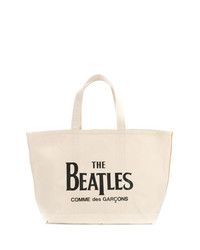 Borsa shopping di tela stampata beige di The Beatles X Comme Des Garçons