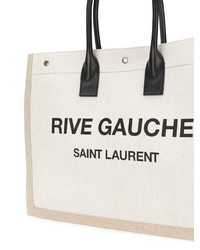 Borsa shopping di tela stampata bianca e nera di Saint Laurent