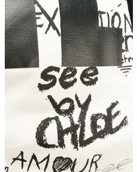 Borsa shopping di tela stampata bianca e nera di See by Chloe