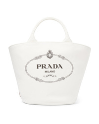 Borsa shopping di tela stampata bianca di Prada