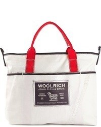 Borsa shopping di tela stampata bianca di Woolrich