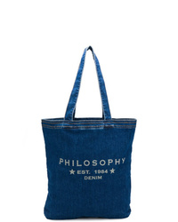 Borsa shopping di tela stampata blu scuro di Philosophy di Lorenzo Serafini