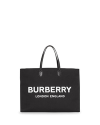 Borsa shopping di tela stampata nera e bianca di Burberry