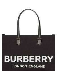 Borsa shopping di tela stampata nera e bianca di Burberry