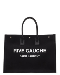 Borsa shopping di tela stampata nera e bianca di Saint Laurent