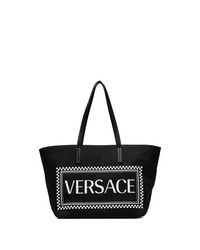 Borsa shopping di tela stampata nera e bianca di Versace