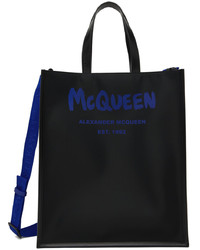 Borsa shopping di tela stampata nera di Alexander McQueen