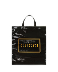 Borsa shopping di tela stampata nera di Gucci