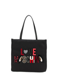 Borsa shopping di tela stampata nera di Love Moschino