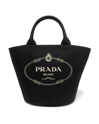 Borsa shopping di tela stampata nera di Prada