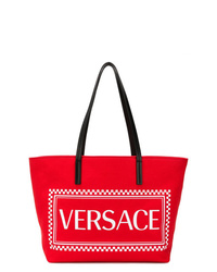 Borsa shopping di tela stampata rossa di Versace