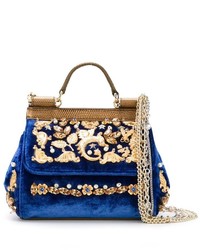 Borsa shopping di velluto blu scuro di Dolce & Gabbana