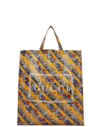 Borsa shopping in pelle a fiori gialla di Gucci