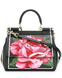 Borsa shopping in pelle a fiori nera di Dolce & Gabbana