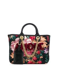 Borsa shopping in pelle a fiori nera di Dolce & Gabbana