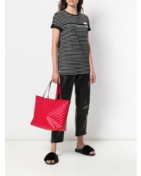 Borsa shopping in pelle a righe verticali rossa di Karl Lagerfeld