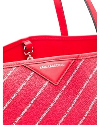 Borsa shopping in pelle a righe verticali rossa di Karl Lagerfeld