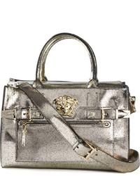 Borsa shopping in pelle argento di Versace