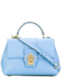 Borsa shopping in pelle azzurra di Dolce & Gabbana