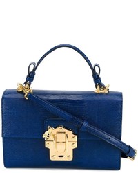 Borsa shopping in pelle blu scuro di Dolce & Gabbana