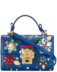 Borsa shopping in pelle blu di Dolce & Gabbana
