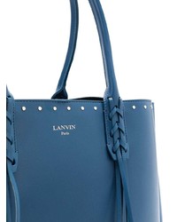 Borsa shopping in pelle con borchie blu di Lanvin