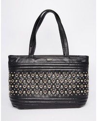 Borsa shopping in pelle con borchie nera e dorata di DKNY