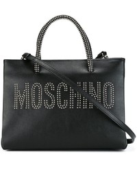 Borsa shopping in pelle con borchie nera di Moschino