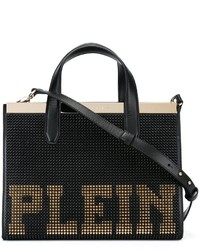 Borsa shopping in pelle con borchie nera di Philipp Plein