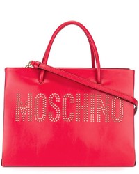 Borsa shopping in pelle con borchie rossa di Moschino