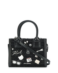 Borsa shopping in pelle decorata nera di Karl Lagerfeld