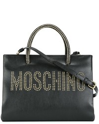 Borsa shopping in pelle decorata nera di Moschino