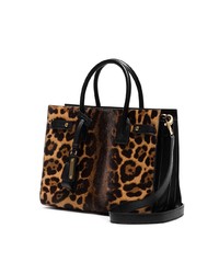 Borsa shopping in pelle leopardata marrone scuro di Saint Laurent