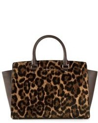 Borsa shopping in pelle leopardata marrone di MICHAEL Michael Kors