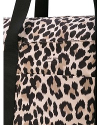 Borsa shopping in pelle leopardata nera e marrone chiaro di Kate Spade