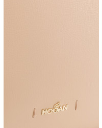 Borsa shopping in pelle marrone chiaro di Hogan