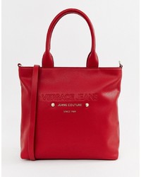 Borsa shopping in pelle rossa di Versace Jeans