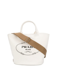 Borsa shopping in pelle stampata bianca di Prada